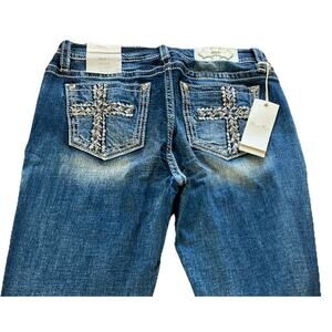 MISS ME Womens CROSS Mid Rise Bootcut Jeans 30 34 NWT Jeweled Distressed Western